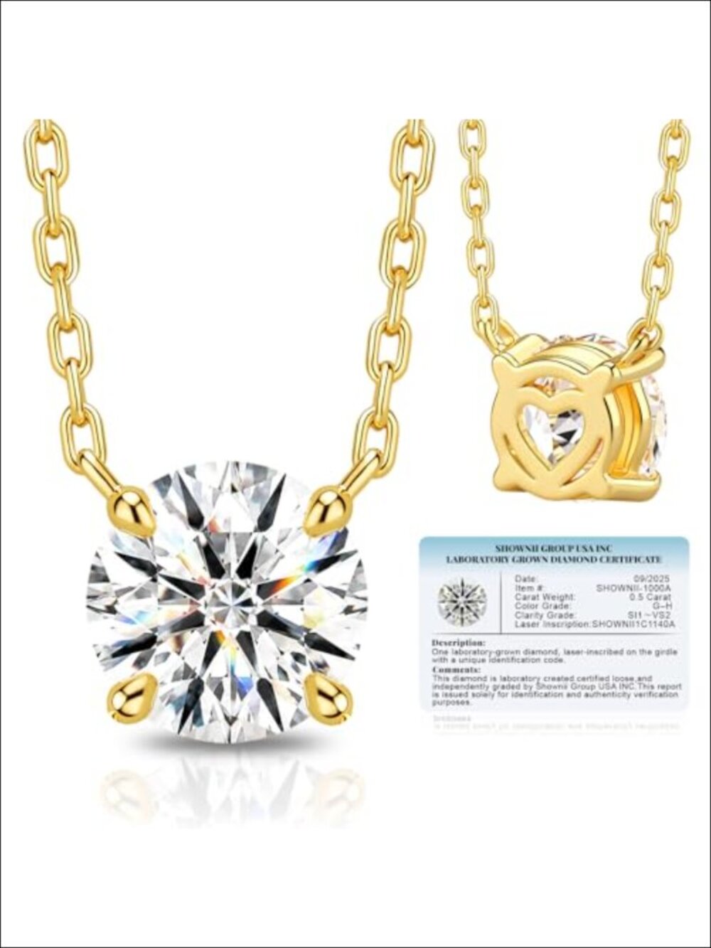 Lab Grown Diamond Solitaire Pendant Necklace 14k White Gold Plated S925 Silver